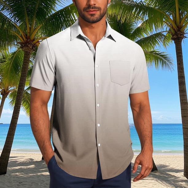 Blusa y camisa de manga corta con cuello vuelto para hombre, blusa informal de moda con cuello vuelto, estampado degradado, camisa de manga corta con botones, blusa de poliéster para hombre