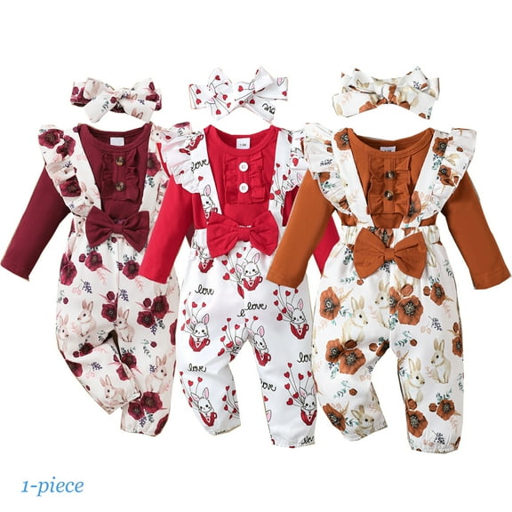 Bellafa Newborn Baby Girl Clothes Ruffle Long Sleeve Romper Toddler Girl Suspender Pant Sets Infant Girls Floral Fall Witner Outfits