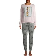 Women's and Women's Plus Warner Bros. FRIENDS 2pc set LS Top - Pink & Jogger - Grey - 3X