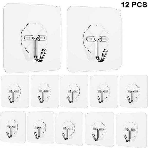 12Packs Adhesive Wall Hooks Heavy Duty Wall Hangers Without Nails Seamless Scratch Hooks for Hanging Bathroom Kitchen Office