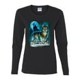 thumbnail image 2 of Wolf Howling At the Full Moon Wolf Pack Animal Lover Womens Graphic Long Sleeve T-Shirt, Black, Small, 2 of 3