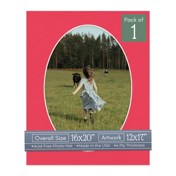Cardinal Red Picture Frame Mat for 16x20 Frames - Oval Opening for 12x17 Photos - 1 Mat
