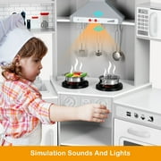 JOYLDIAS Kids Play Kitchen Corner Wooden Pretend Toddler Toys Playset Gift with Realistic Lights & Sounds, Microwave Oven, Water Dispenser, Phone, Sink, Cooking Accessories(Gray)