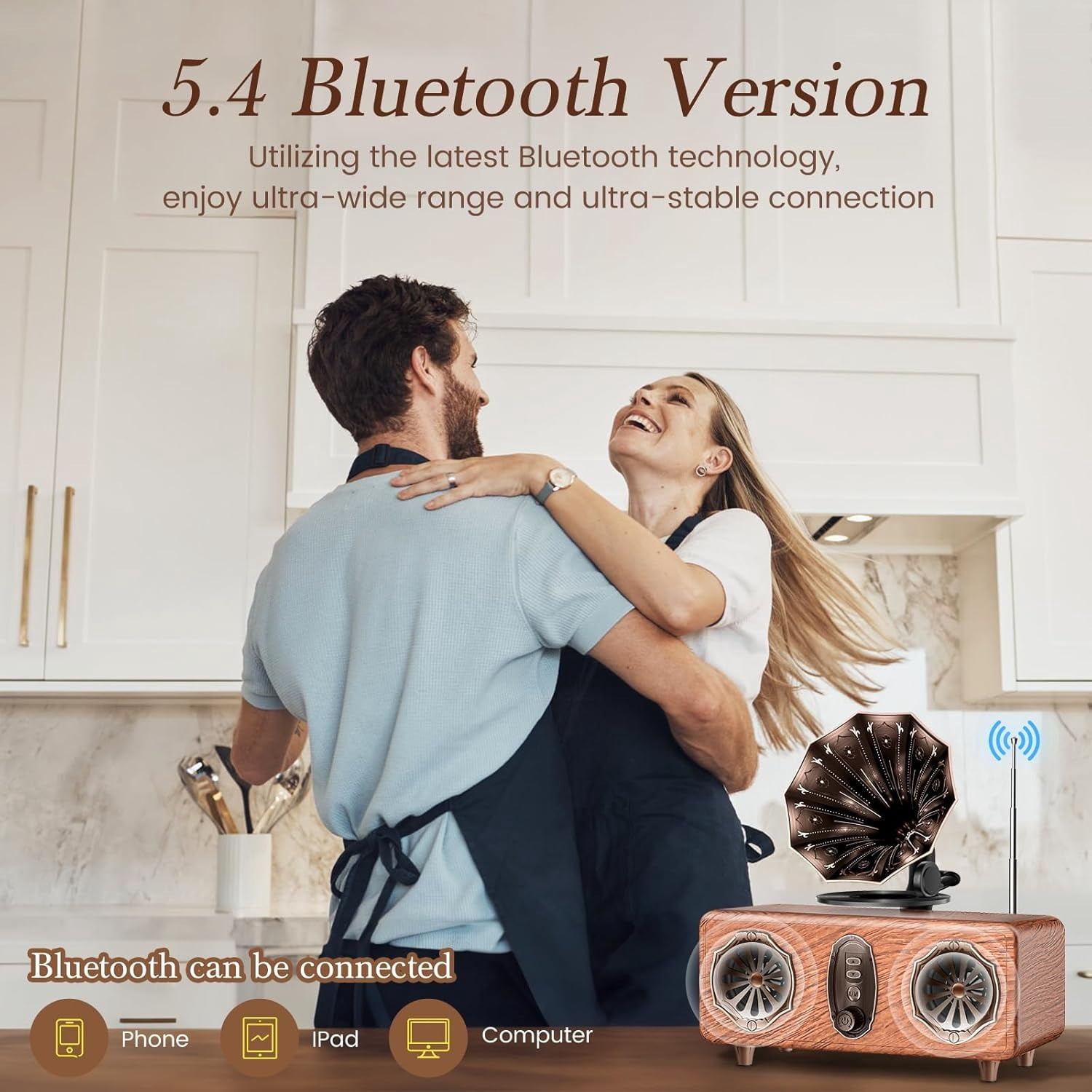 Imego Retro Bluetooth Speaker with 5.4, FM Radio, USB/TF/AUX Playback, Rich Bass, Vintage Wireless Speaker for Home & Office Decor