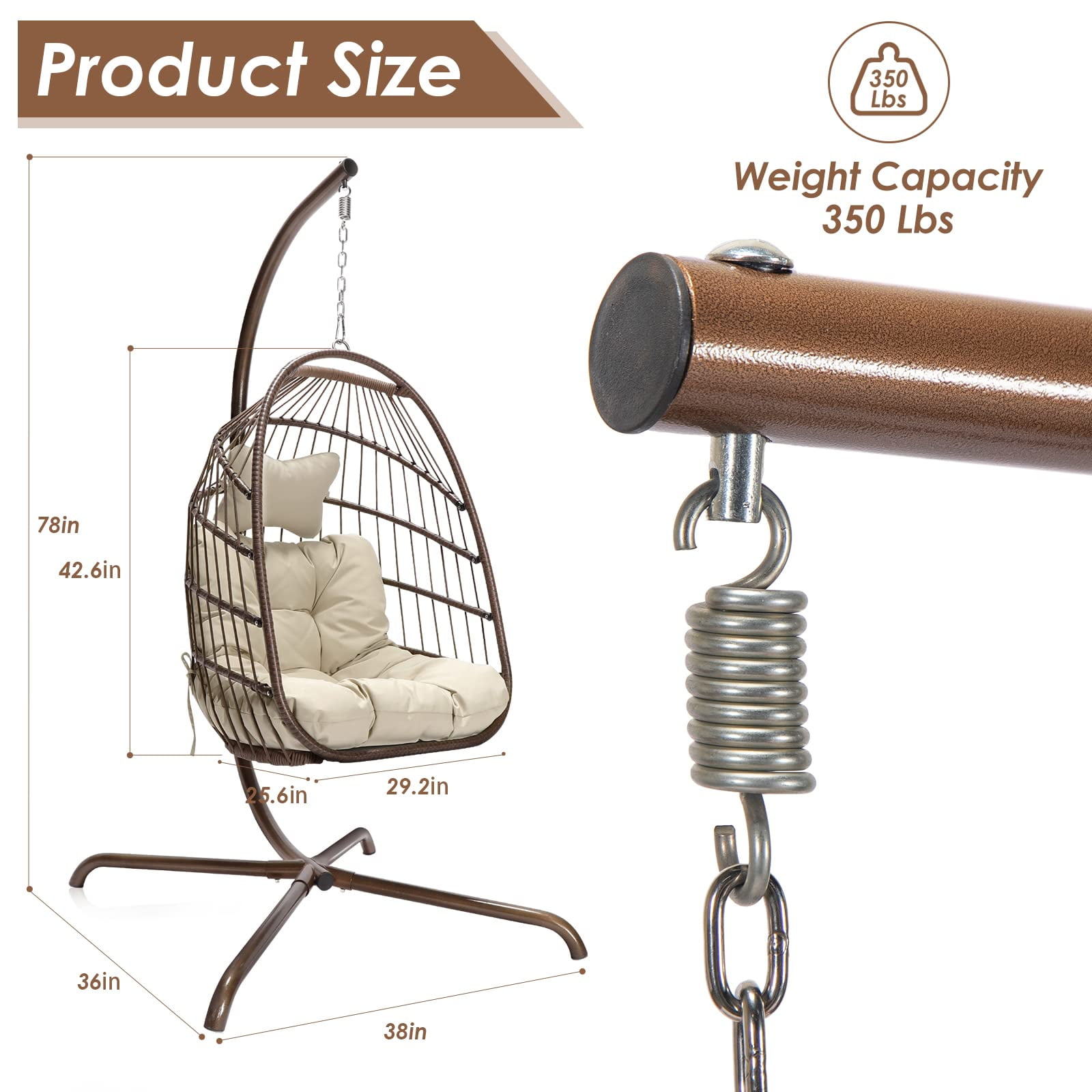 Nicesoul Swing Egg Chair Wicker Hanging Chair With Stand Color Dark Grey Maximum Weight 350lbs