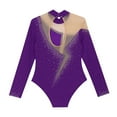 thumbnail image 6 of Aislor Kids Girls Sparkly Gymnastics Leotard Long Sleeve Active Bodysuit Skating Dance Unitard Purple 16, 6 of 7