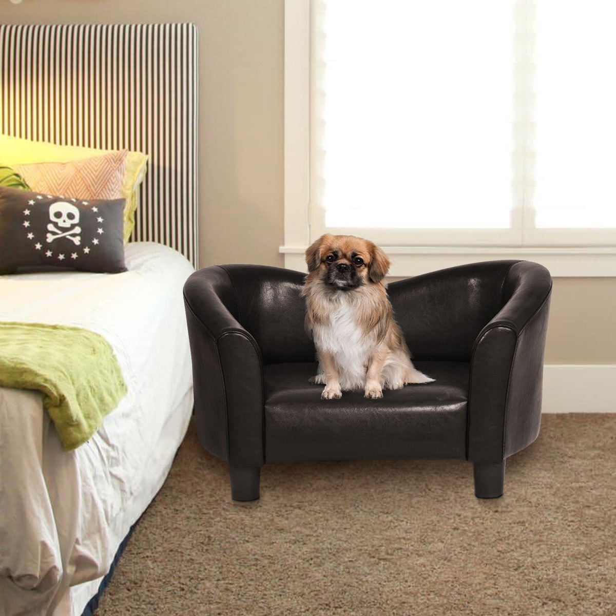 Costway Pu Leather Pet Sofa Lounge Durable Snuggle Dog Puppy