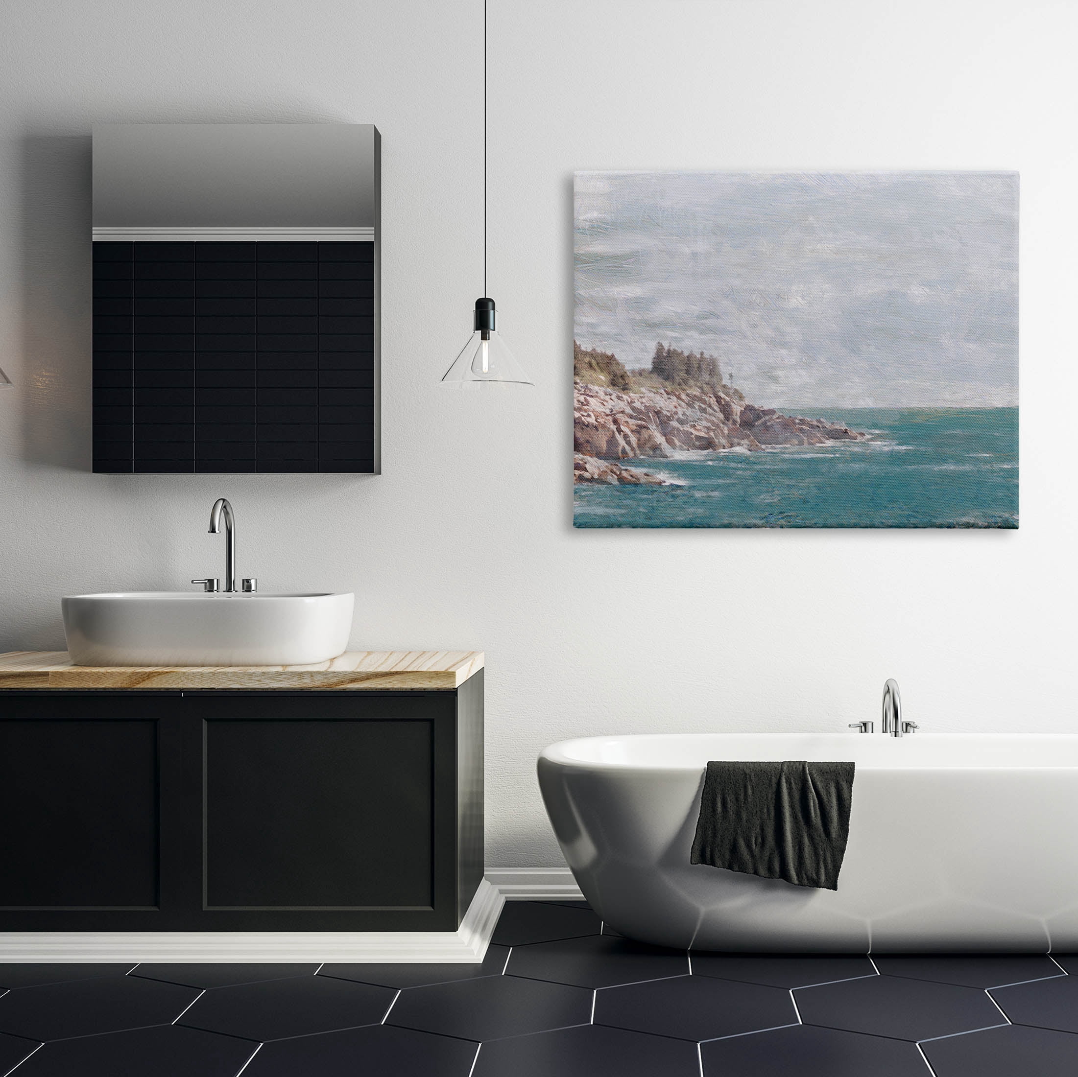 Stupell Industries Rocky Cliff Ocean Landscape Painting Gallery Wrapped Canvas Print Wall Art, Design by Savannah Miler