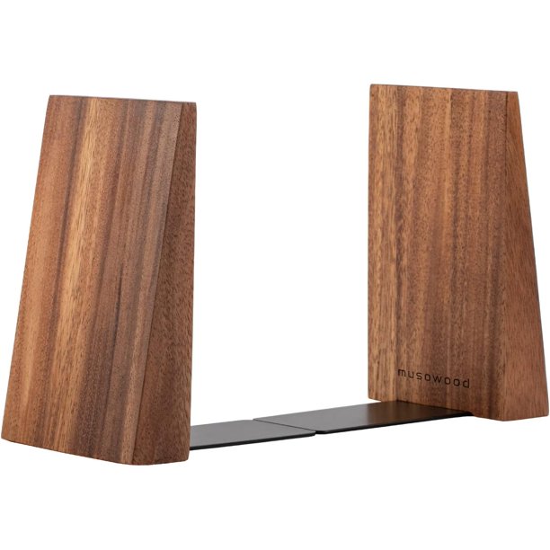 Muso Wood Book Ends, Thickened Wooden Bookends for Heavy Books