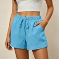 thumbnail image 3 of Lounge Shorts for Women Drawstring Elastic Waist Sleep Home Wear Cotton Short,Light Blue Size XL, 3 of 6