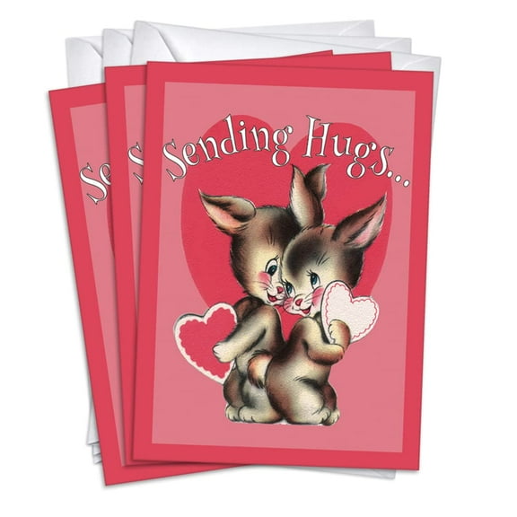 Bunny Hugs Valentines/Galentines Day Greeting Cards | 1 Pack Single (5x7)