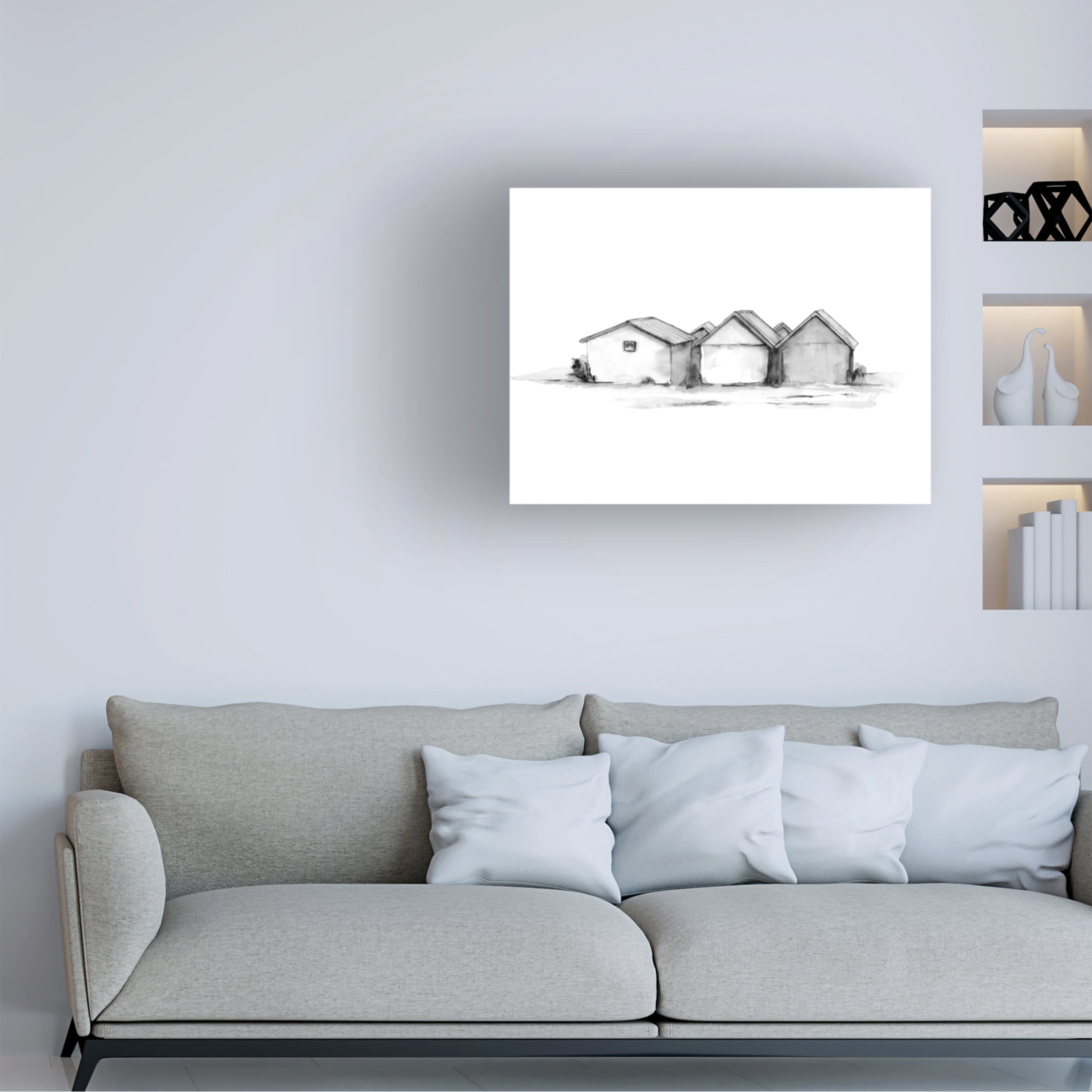 Canvas Wall Art - Emma Caroline 'Fishing Huts I' Wall Art for Living Room, Bedroom, or Office Décor by Trademark Fine Art - 47 x 35 Inches