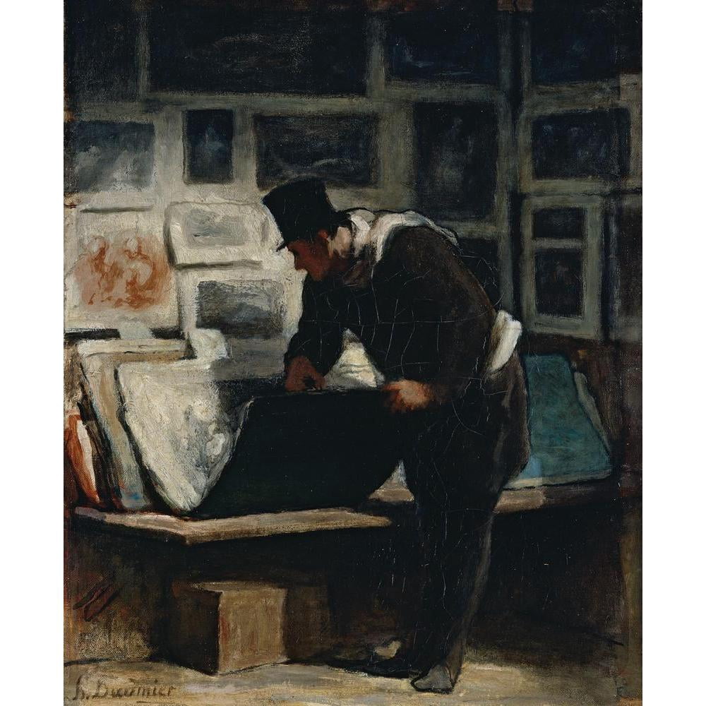 Honoré Daumier 12x14 Black Modern Framed Museum Art Print Titled - The Amateur of Prints (1860)