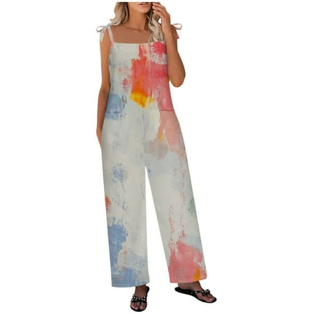 

Jumpsuits for Women Print Suspender Bohemian Loose Summer Casual Jumpsuit Rompers