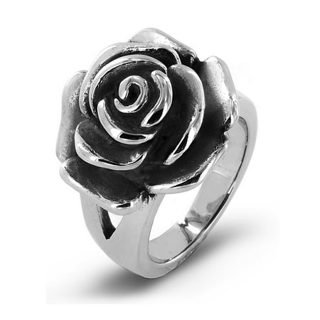 Coastal Jewelry Blooming Rose Stainless Steel Cocktail Ring (20mm)