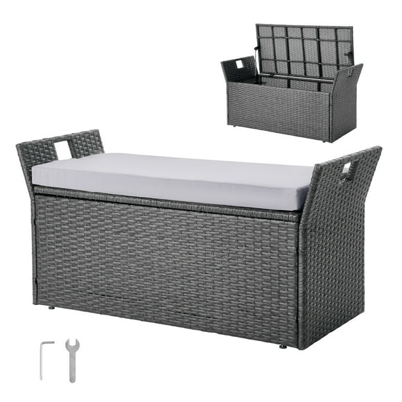 VEVOR Outdoor Storage Bench PE Rattan 40Gal Deck Box Waterproof Outdoor Seat & Storage