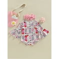 thumbnail image 2 of Bagilaanoe Toddler Baby Girl Rompers Print Flare Long Sleeve Bodysuit + Headband 6M 12M 18M 24M 3T Kids One Piece Jumpsuit, 2 of 7