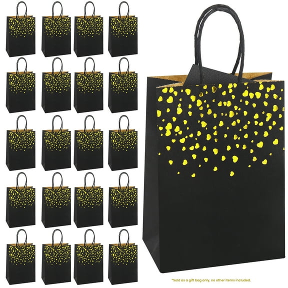 20pcs Black Love Kraft Paper Tote Bags, Holiday Party Gift Wrapping Tote Bags, Can Be Used For Shopping Gifts, Party Work File Storage Gift Wrappingv