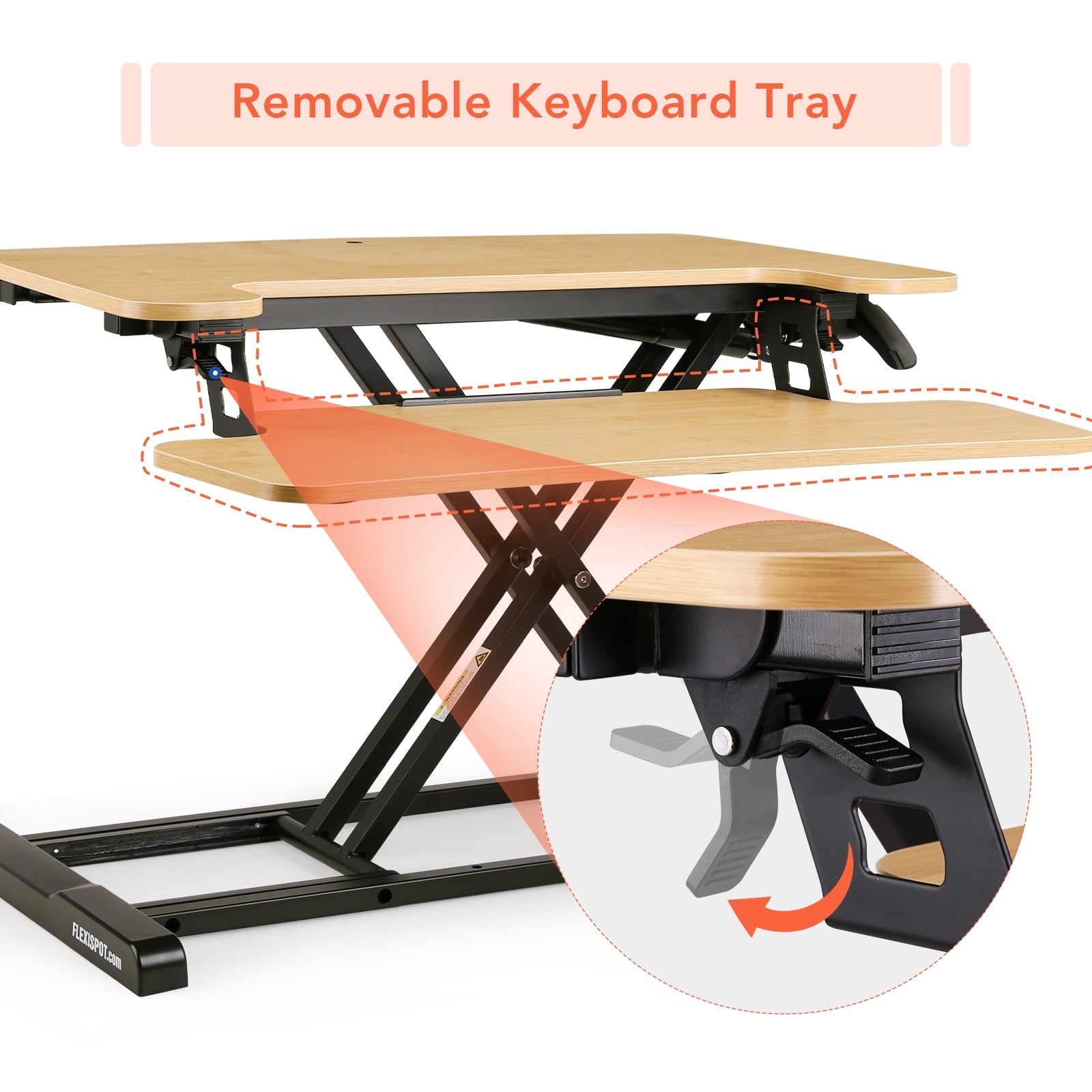 FLEXISPOT Height Adjustable Standing Desk Converter, 28" Bamboo Desktop Riser with U-Shaped Design & Spacious Keyboard Tray for Home Office Sit-Stand Workstation