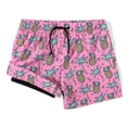 thumbnail image 2 of MADHERO Boy's 2 in 1 Swim Trunks with Liner Funny Printed Swim Shorts for Kids Pink Pineapple/Blue Duck 8, 2 of 7