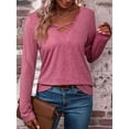 thumbnail image 2 of Womens Long Sleeves V Neck Casual Fashion T-Shirt Blouse Comfy Stretchy Solid Color Shirts Pink L, 2 of 4