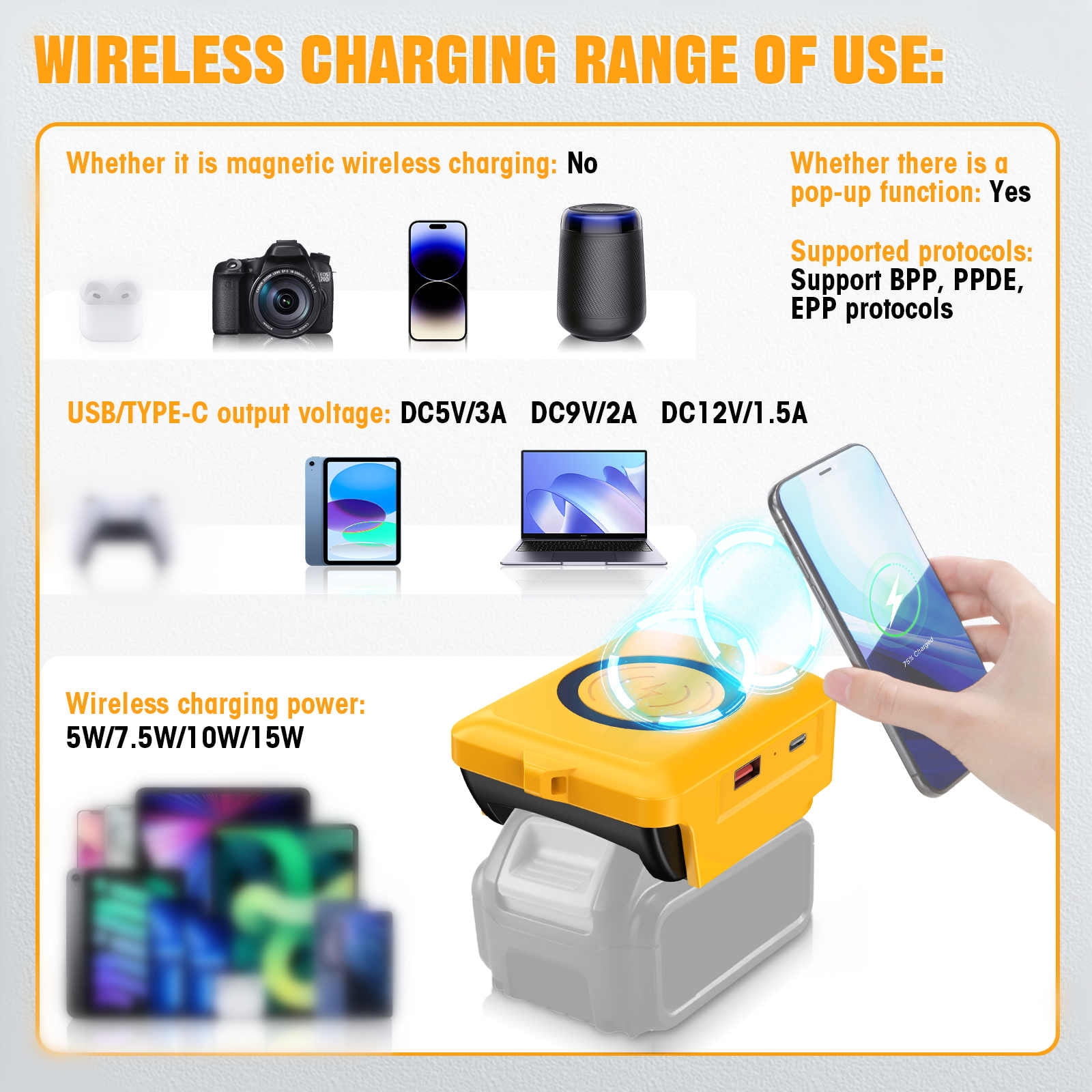 APPLAYERR Wireless Charging Adapter 20V Power Tool Batteries USB Type C Outlets Fast Charge Phones Samsung