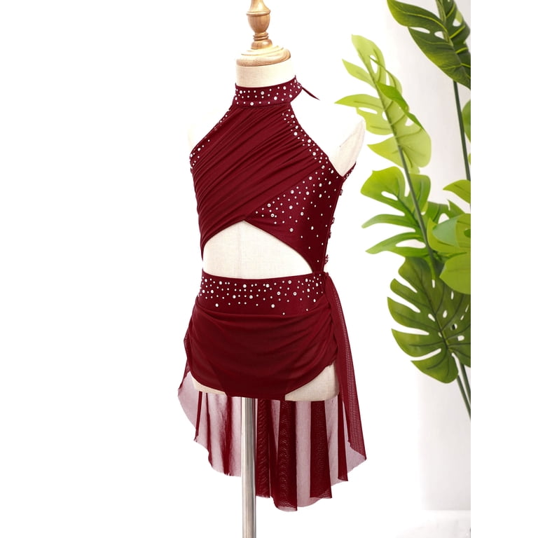 Zaldita Kids Girls Shiny Ballet Dance Figure Skating Dress Modern  Contemporary Dance Dress Lyrical Dance Costume Burgundy 12 - Walmart.com