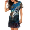 thumbnail image 2 of Balery Ocean Coral Turtle Camisón de manga corta con cuello redondo para mujer, cómodo y elegante., 2 of 6