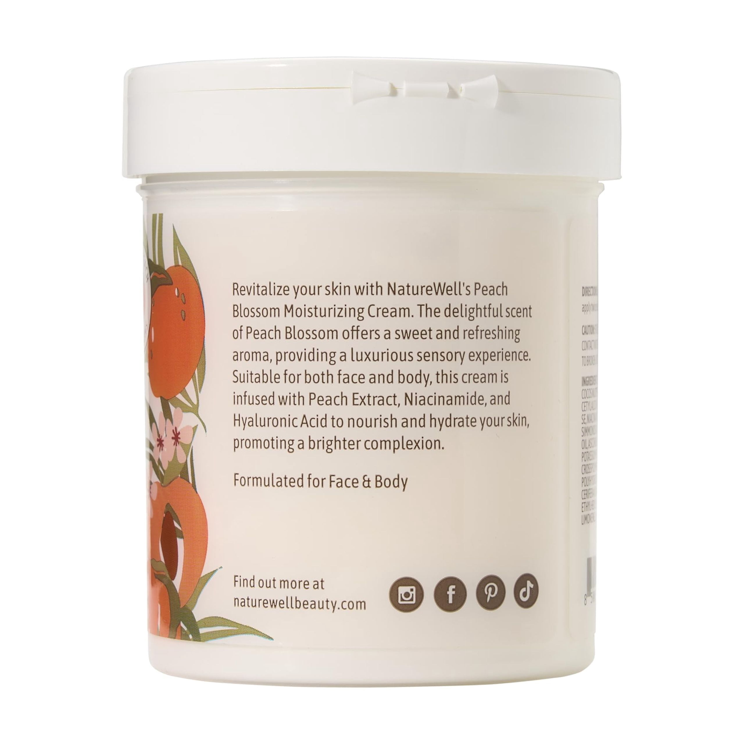 NATUREWELL Peach Blossom Restore & Brighten Moisturizing Cream For Face & Body, Infused With Peach Extract, Niacinamide, & Hyaluronic Acid, Promotes A Brighter Complexion, Pack of 2 (16 Oz Each)