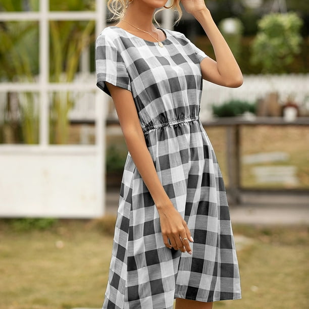 Black and 2024 white grid dress