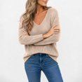 thumbnail image 7 of Edvintorg V Neck Sweaters for Women Plus Size Long Sleeve Casual Lightweight Knit Sweater Womens Clothing Khaki XXL, 7 of 7