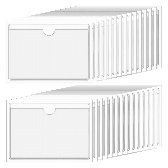 Clear Adhesive Pockets 4X6In Index Card Sleeves Self with Top Loading Label (30 PCS)