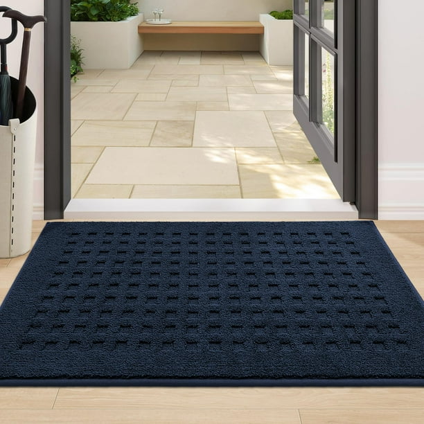 Tapete de puerta tipo gofre Rug BEQHAUSE, 61 x 91 cm, absorbente, color azul marino