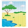 thumbnail image 2 of Beach Shower Curtain, Cartoon Style Interpretation of a Little Pond and Green Plantation Botanical Items, Fabric Bathroom Set with Hooks, 69W X 84L Inches Extra Long, Multicolor, by Ambesonne, 2 of 2