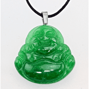 New Green Jade Color Happy  Buddha Yoga Meditation Pendant Cord Necklace