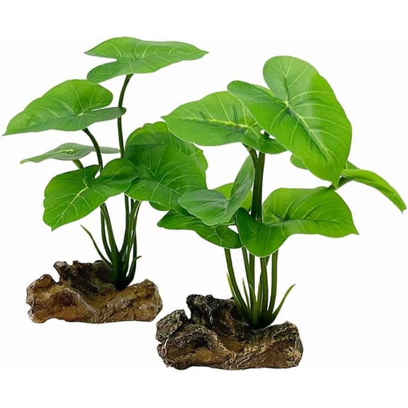Fish Tank Decor Aquarium Decorations Ornaments Betta Leaf pad Hammock 6inch Plastic Artificial Plant Goldfish Fish Hides Small Tank/Reptiles Plants Driftwood (Green-Type-A-Set)