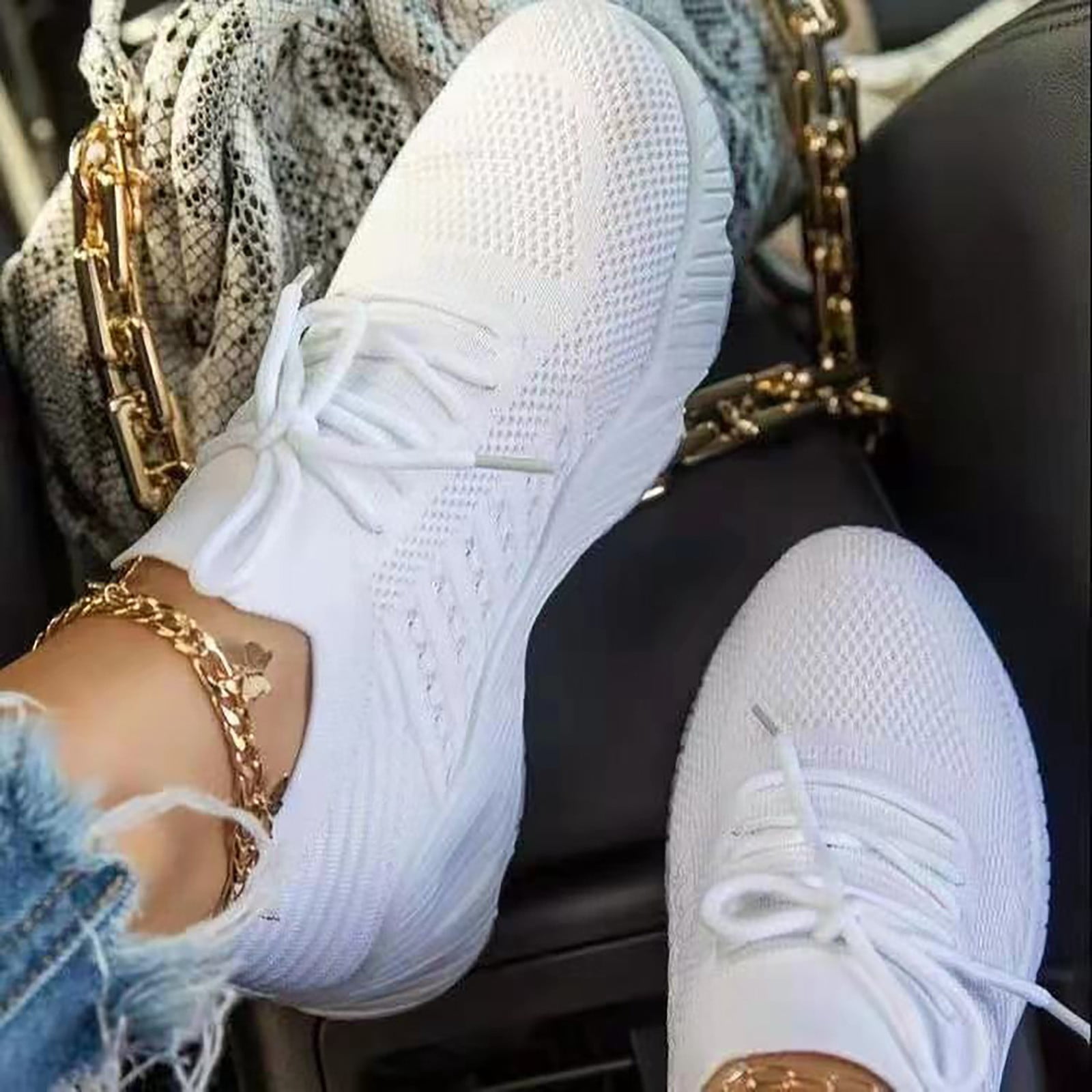 NOKIO Womens Walking Shoes Slip On Lightweight Memory Foam Cheer Sneakers for Tennis Gym Running Workout Yoga Women's Lace Up Platform Large Size Womens Hands Free Sneakers