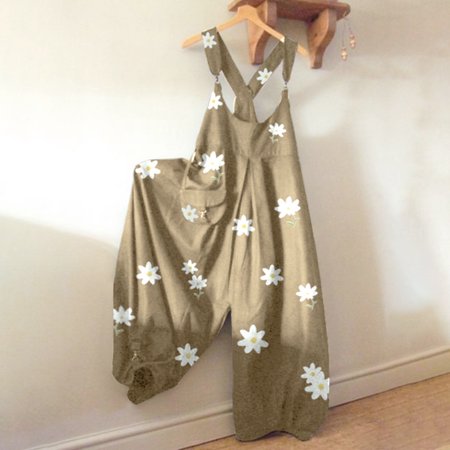 

Aayomet Womens Jumpsuit Women Fashion Floral Print O-Neck Rompers Pocket Playsuit Casual Long Jumpsuit Khaki XXL