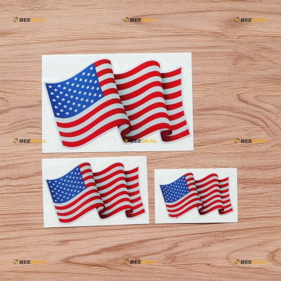 American Flag USA Vinyl Decal Sticker Patriotic Wavy - 3 Pack Reflective, 3 Inches, 4 Inches, 6 Inches - for Car Boat Laptop Cup Phone 09010A