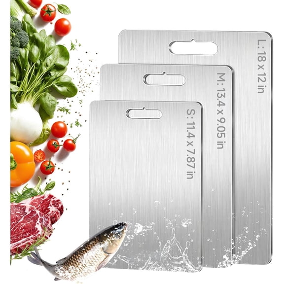 SYNYLIIFE Titanium Cutting Board Set of 3, Metal Chopping Board for Kitchen, Double-Sided, Knife Friendly, Dishwasher Safe, Ideal for Meat, Fruit, Vegetables