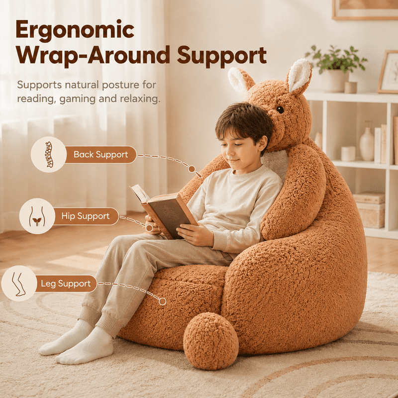 Simple Deluxe 31 in Kangaroo Memory Foam Bean Bag Chair, Faux Fur Cover