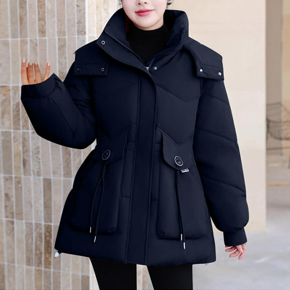 ZRGHAOYLQ Winter Coats for Women Plus Size Quilted Puffer Down Fleece Warm Thicken Hooded Parka Jacket Pocket Zip Padded Outerwear Full Zip Solid Down Jackets