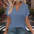 thumbnail image 2 of LNWUY Womens Blouses Spring Tops Solid Color V- Neck Short Sleeve Shirts Dressy Casual Summer Vacation Fashion Clothing Blue XXL, 2 of 6