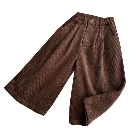 CPNG Girls Casual Sweatpants Spring Autumn Corduroy Straight Wide Leg Loose Pants Solid Color Elastic High Waist Trousers(Coffee,18-24 Months)