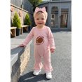 thumbnail image 4 of RUINIXCW Newborn Baby Girl Football Outfit Infant Baby Girl Pink Romper Spring Fall Winter Clothes Embroidery Rugby Bow Long Sleeve Jumpsuit Headband, 4 of 9