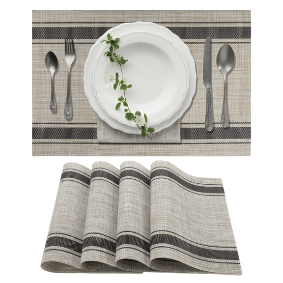 Unique Bargains 4Pcs Double Stripe PVC PET Heat Resistant Table Mats Brown