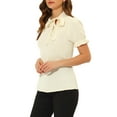 thumbnail image 5 of INSPIRE CHIC Women's Summer Tops Solid Color Bow Tie Neck Short Sleeves Wear-to-Work Blouses Beige M, 5 of 7