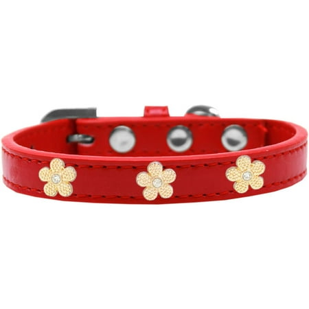 Gold Flower Widget Dog Collar Red Size 14