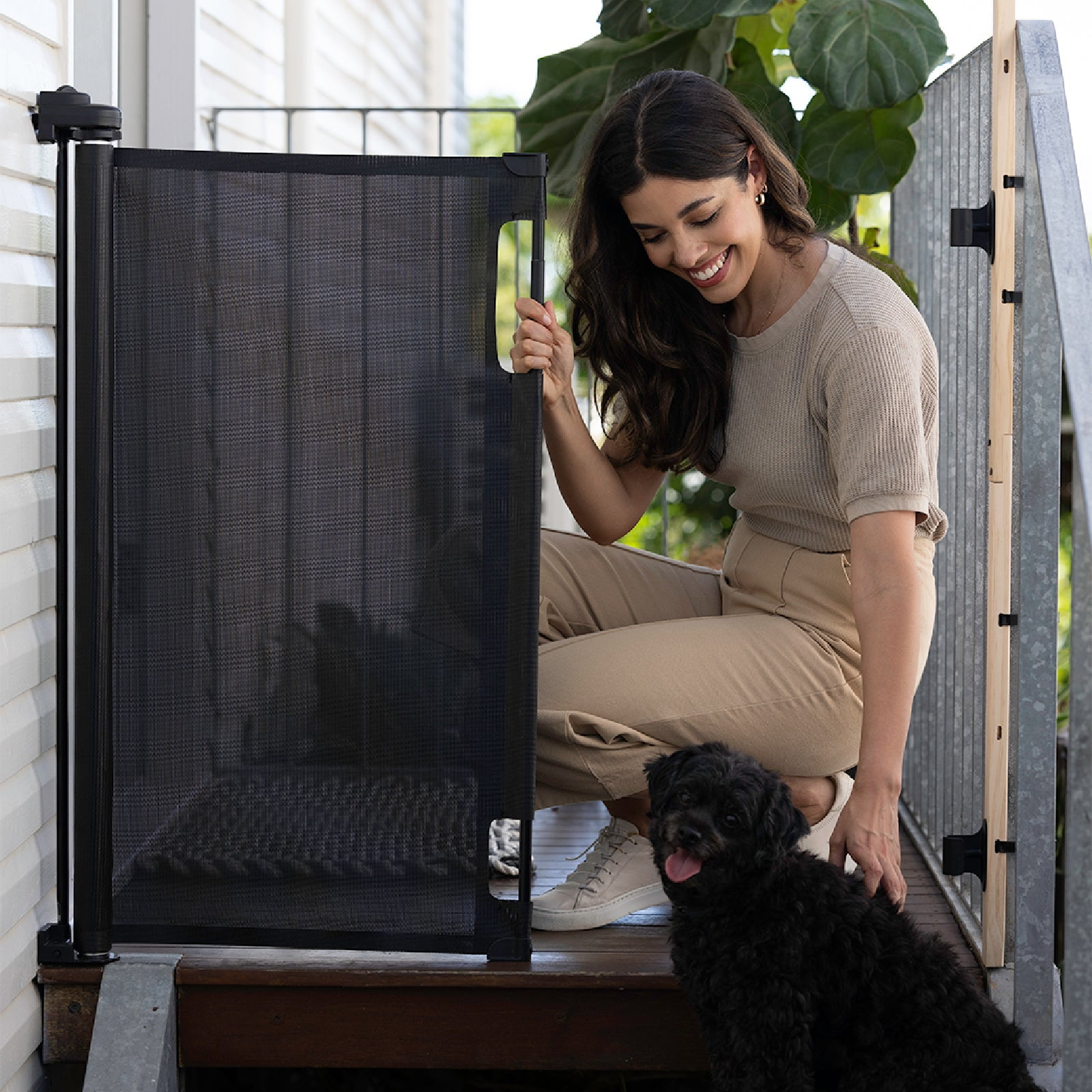 71" Wide White Paw Proof Retractable Gate, 3-Way-Locking Mechanism, Indoor/Outdoor Suitable