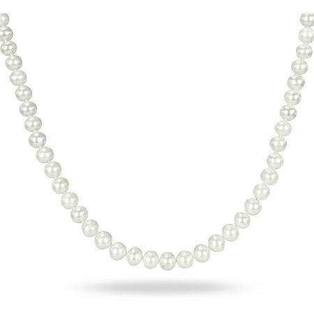 Miabella 6.5-7mm White Round Freshwater Cultured Pearl Brass Strand Necklace, 18